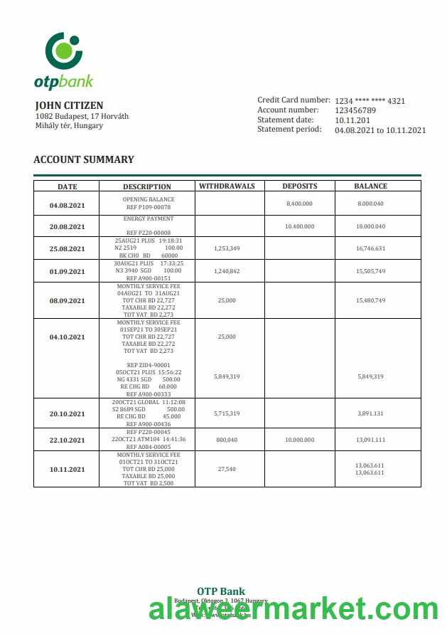 Hungary OTP bank statement